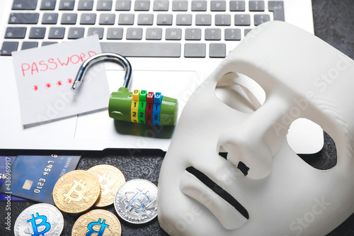 Laptop, lock, mask, credit ...