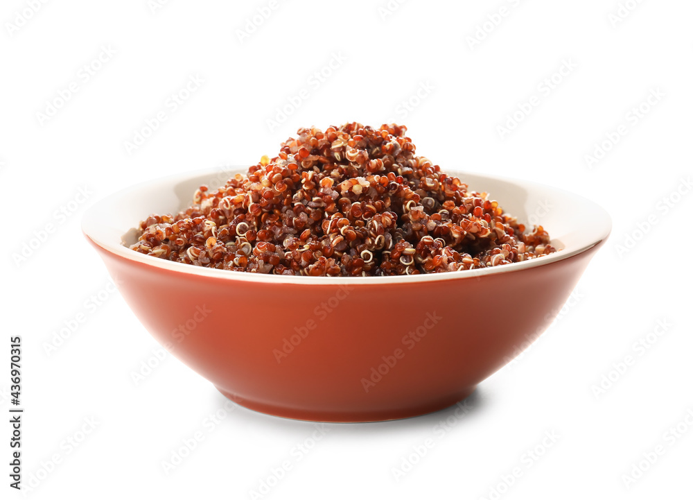 Bowl with tasty quinoa on white background Bowl with tasty quinoa on white background