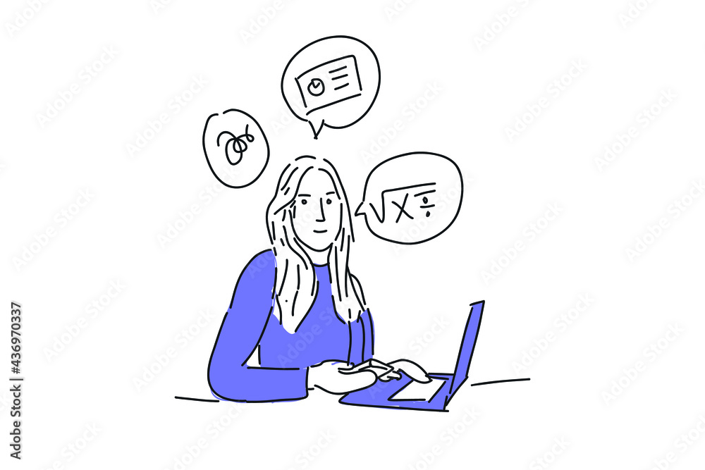 business woman hold laptop Hand drawn minimalist vector Illustration for presentation, website, mobile and print. business woman hold laptop Hand drawn minimalist vector Illustration for presentation, website, mobile and print.