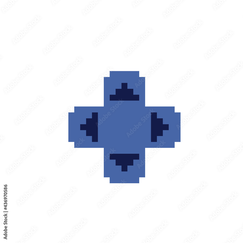 Obraz premium Button sticker, pixel art style icon, design for logo, web, mobile app, badges and patches. Video game sprite. 8-bit. Isolated vector illustration. 