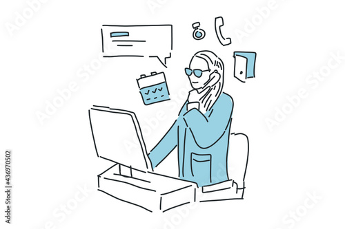 multitask businesswoman call for client business Hand drawn minimalist vector Illustration  for presentation, website, mobile and print.