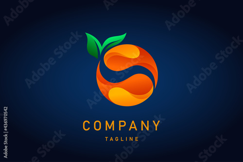 orange fruit with leaf gradient logo