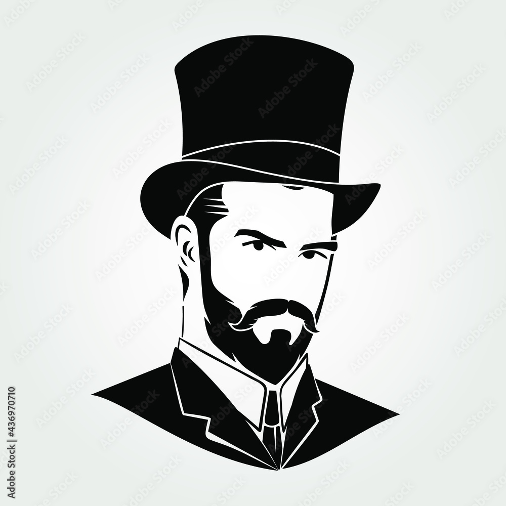 Gentleman with beard and mustache in a top hat Stock Vector | Adobe Stock