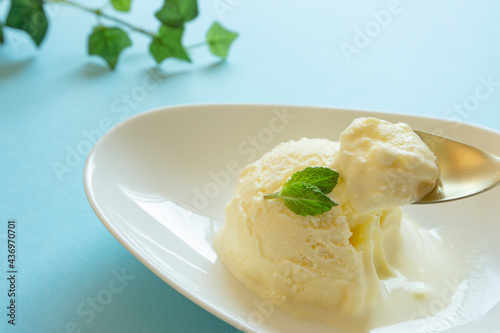 Ice cream on light blue background. 水色背景上のアイスクリーム