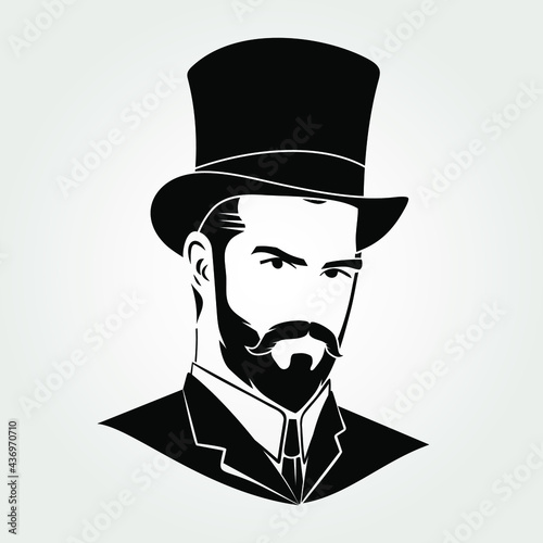 Gentleman with beard and mustache in a top hat