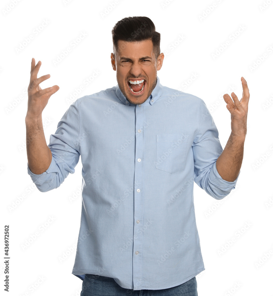Angry man on white background. Hate concept
