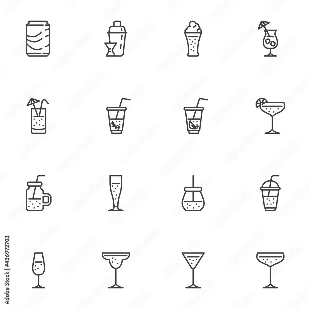 Cocktail drinks line icons set Cocktail drinks line icons set