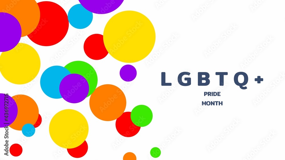 LGBTQ Pride Month text with color rainbow circle isolated on white background