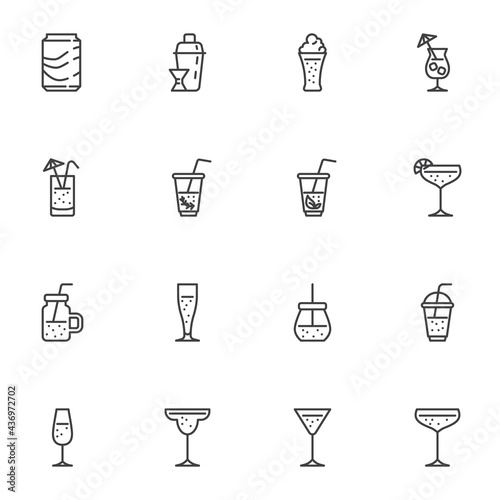 Cocktail drinks line icons set