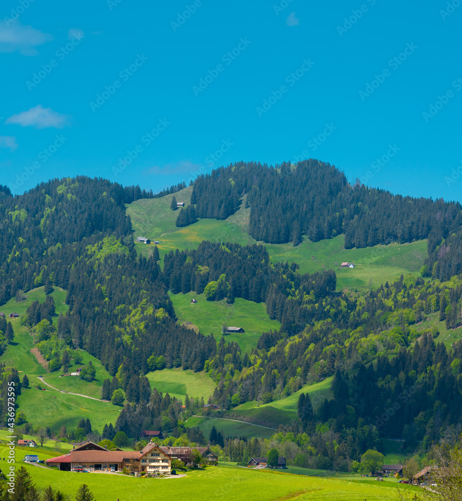 swiss landscape with mountains