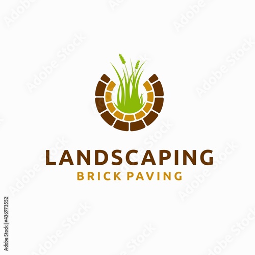 Landscaping logo with brick paving concept