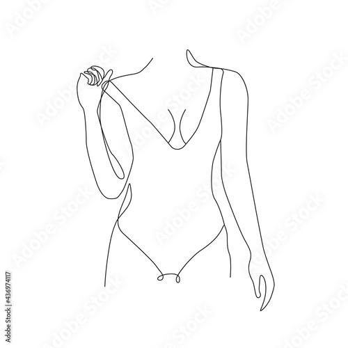 Woman Body Line Art Drawing. Female Figure Black Sketch Isolated on White Background. Woman Naked Body Continuous One Line Drawing. Vector Illustration