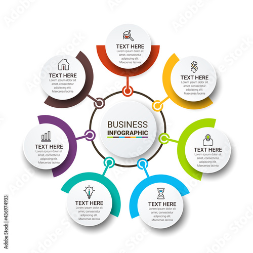 Infographic template design with icons and circles. Abstract elements of graph, diagram with steps, number options, parts or processes.