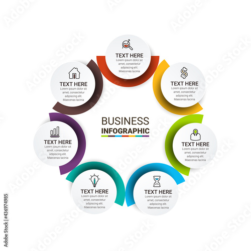 Infographic template design with icons and circles. Abstract elements of graph, diagram with steps, number options, parts or processes.