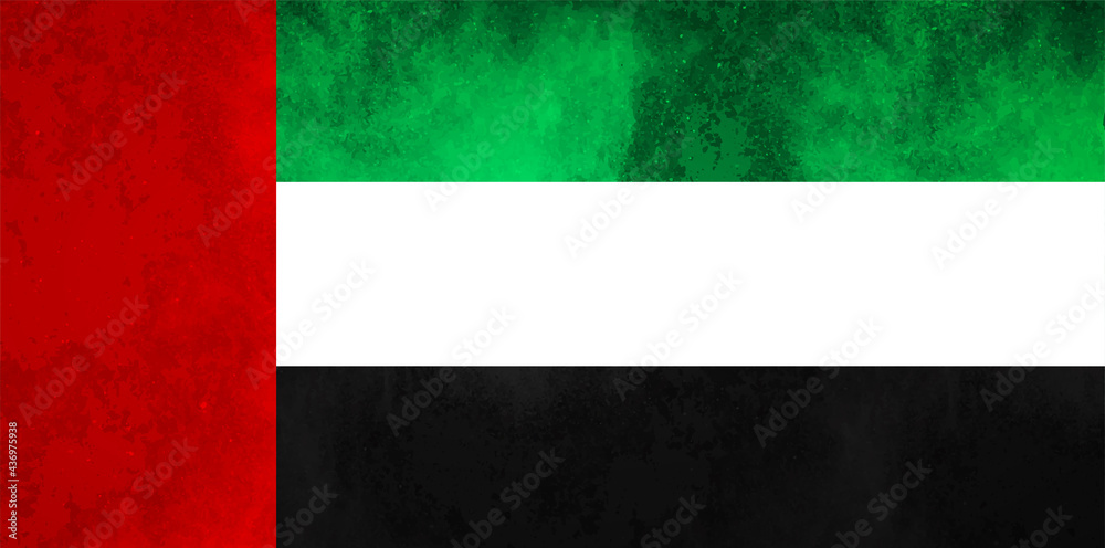 Watercolor texture flag of United Arab Emirates. Creative grunge flag of UAE country with shining background