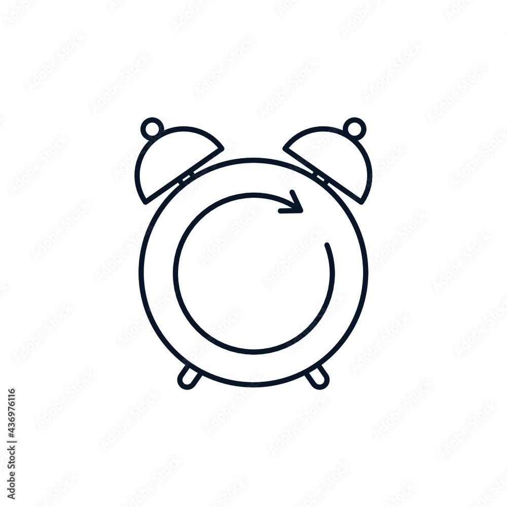 Alarm clock, arrow in a circle. Time to wake up, deadline concept. Vector icon isolated on white background.