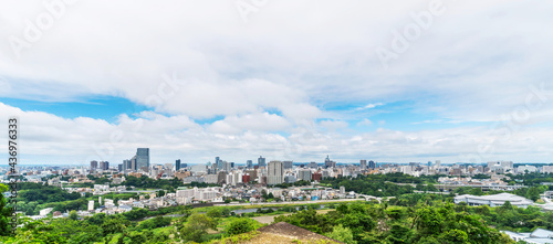city skyline aerial view of Sendai in Japan photo