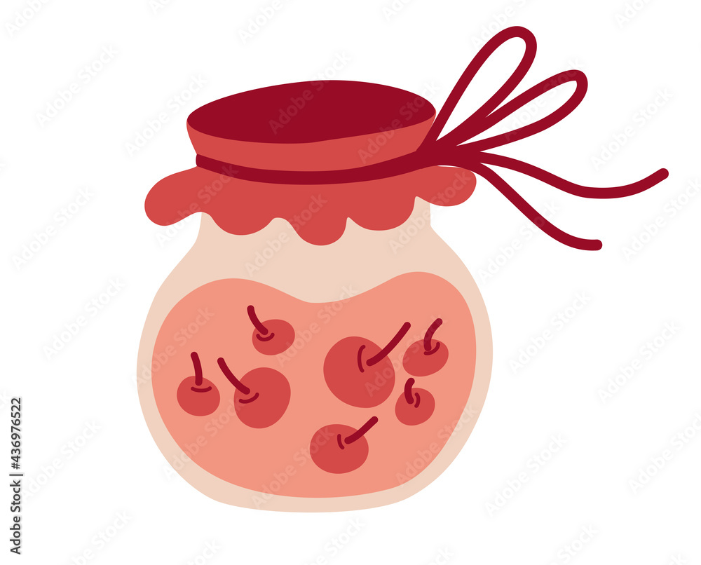 Glass jar with jam. Homemade jam with berries in a cute jar. Healthy eating, sugar replacement. Vector Illustration isolated on transparent background. Glass jar with jam. Homemade jam with berries in a cute jar. Healthy eating, sugar replacement. Vector Illustration isolated on transparent background.