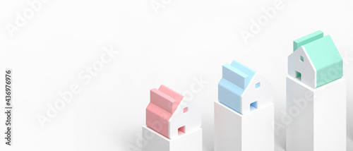 Property industry and small Housing with isolated on white background. design for banner, copy space, poster - 3d rendering