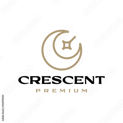 crescent star moon logo vector icon illustration