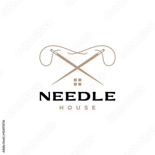 needle thread house tailor logo vector icon illustration