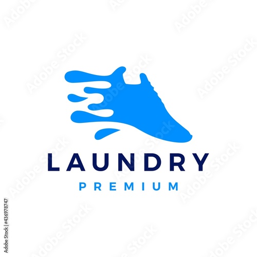 shoe laundry wash clean water splash logo vector icon illustration