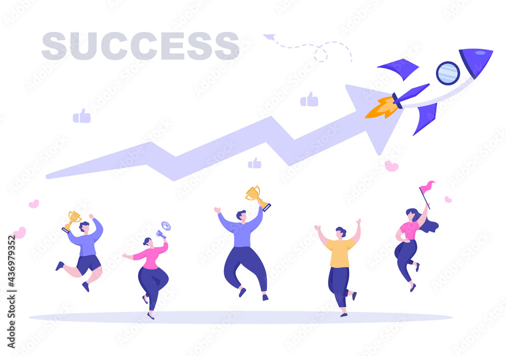 Success Vector Illustration Of Achieving Vision, Goal, Planning, Target, Strategy, Action, Consistency To Success. Landing Page Template Success Vector Illustration Of Achieving Vision, Goal, Planning, Target, Strategy, Action, Consistency To Success. Landing Page Template
