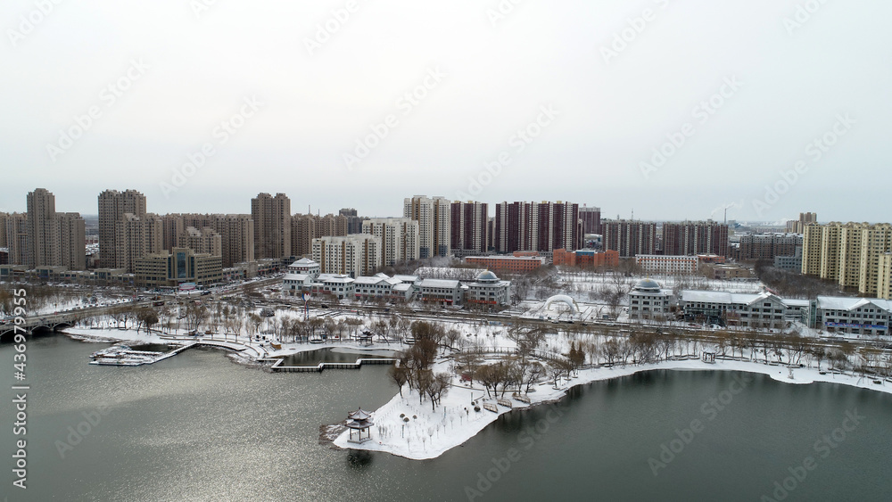 Obraz premium North China City snow, aerial photos