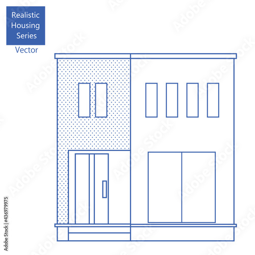 シンプルな線画の一戸建て、一軒家のイラスト（二階建て）マイホーム木造住宅　ベクター