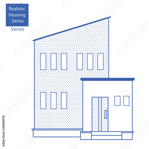 シンプルな線画の一戸建て、一軒家のイラスト（二階建て）マイホーム木造住宅　ベクター
