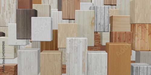 Square wood block background Multiple Wood Textures Multiple Colors 3D Illustrations