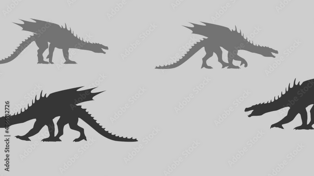 Walking dragons, animation on the grey background Walking dragons, animation on the grey background