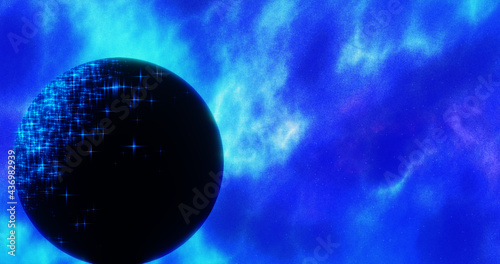 Render with a sparkling planet on a nebula background