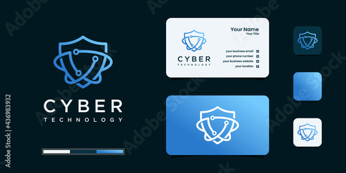 Shield icon logo. cyber security symbol . logo design and business card design