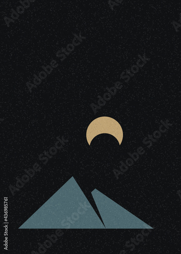 Geometric Mountains silhouette landscape art poster illustration