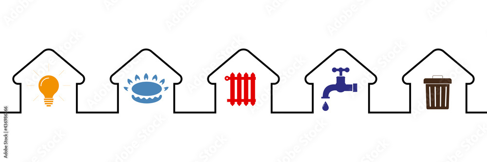 Utility icons: water, gas, lighting, heating, waste. flat style. Icons ...