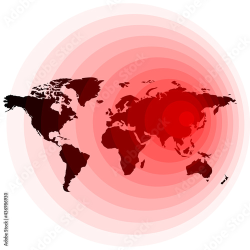Illustration of the spread of the virus around the world. Coronavirus distribution map. Distribution of the new coronavirus COVID-19 on the map. Covid19 is distributed worldwide. Vector