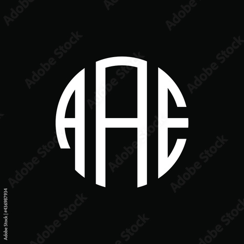 AAE letter logo design. AAE letter in circle shape. AAE Creative three letter logo. Logo with three letters AAE. circle logo.  photo