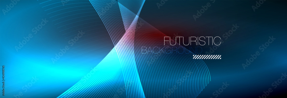Naklejka premium Abstract neon glowing light in the dark with waves. Shiny magic energy and motion concept, vector abstract wallpaper background