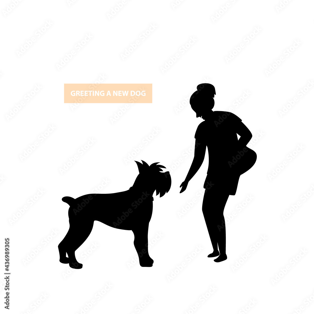 Fototapeta premium person greeting approaching an unfamiliar stranger dog silhouette