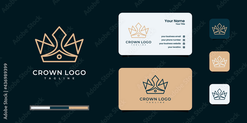 Fototapeta premium Outline crown logo with business card design