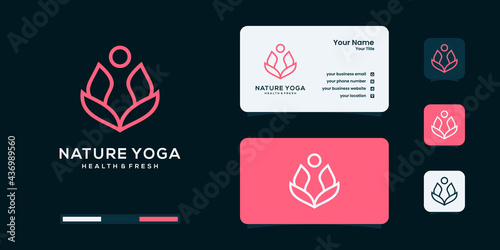 Yoga meditation with abstract flower logo and business card design