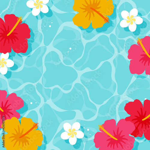 vector background with hibiscus and plumeria flowers floating in water for banners, cards, flyers, social media wallpapers, etc.