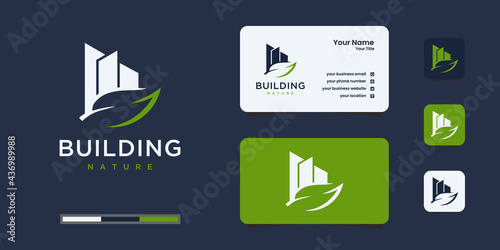Building logo with nature leaves design inspiration. eco, spa, hotel, builder, and architecture.