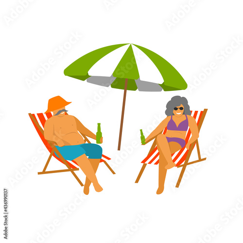 mature couple enjoying beach vacations isolated vector graphic