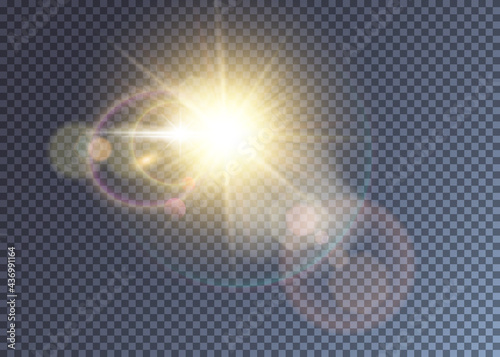 Shining golden vector sun with lens flare