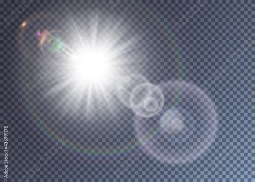 Bright white vector sun with lens flare