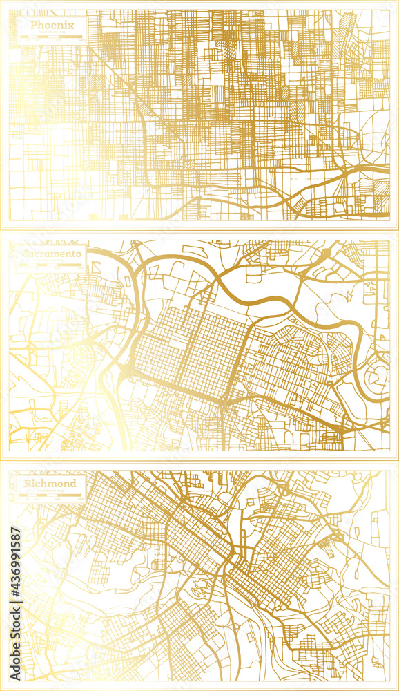 Sacramento, Richmond and Phoenix USA City Map Set.