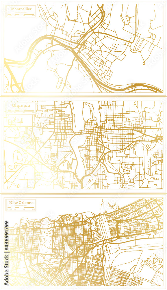 Olympia, New Orleans and Montpellier USA City Map Set.