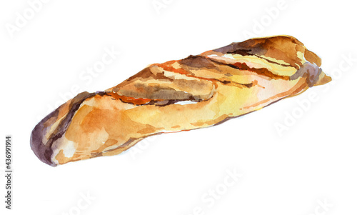 French bread watercolor painting isolated on white background seamless pattern for all prints. Food pattern.